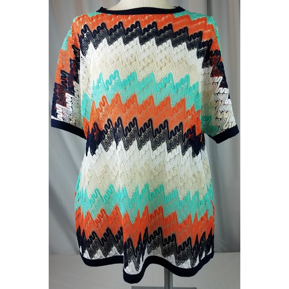 bobeau Tops - Nordstrom BOBEAU Women's Sz Small Knit Top Blouse‎ Sheer Flame Stitch EUC